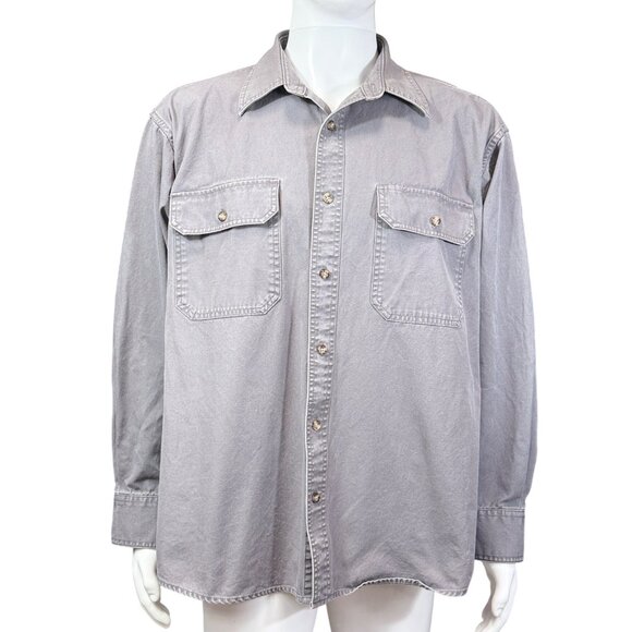 Cabelas Mens Long Sleeve Button-Up Grey Shirt Size L 100% Cotton Workwear Style - Picture 1 of 6
